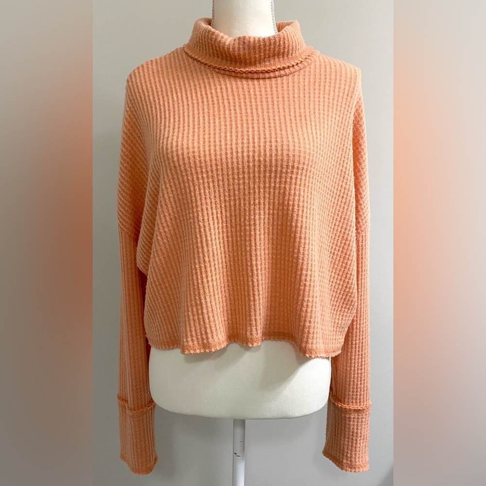 Wild Fable Womens XL Solid Orange Waffle Knit Crop Top Boho Y2K Streetwear - Picture 15 of 15